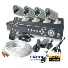 Kit DVR Full D1 VGA/HDMI, 4 canales + 4 camaras Bullet 24 IR HDIS 600 TVL y accesorios.
